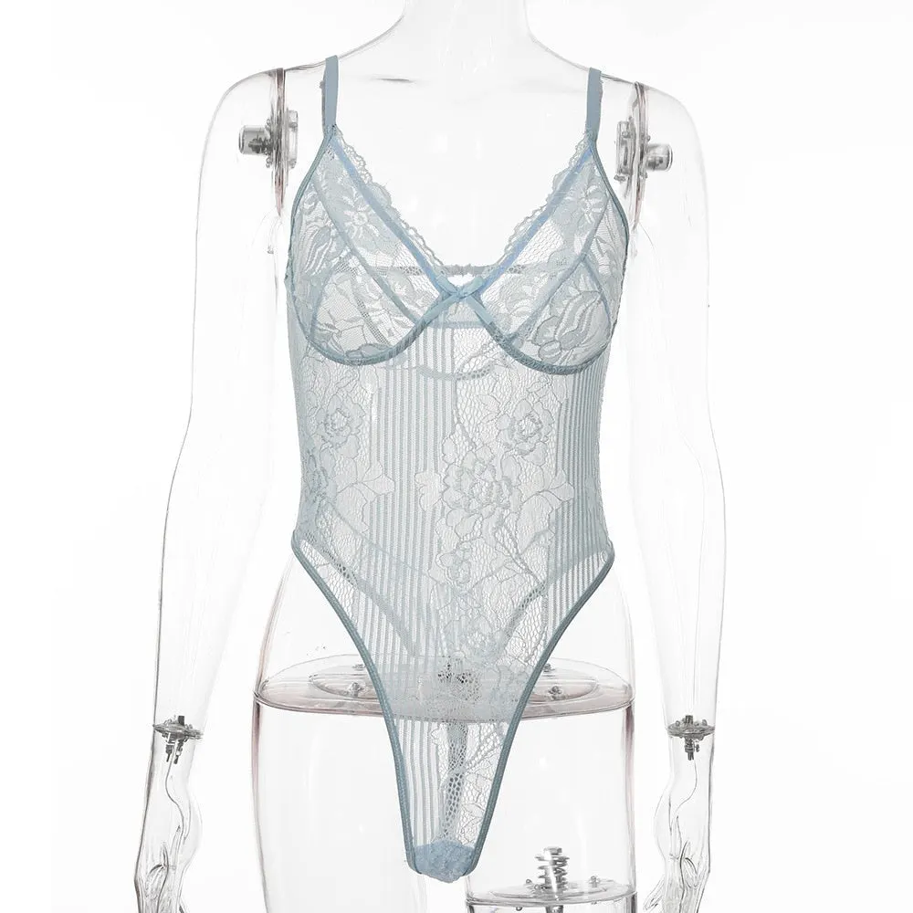 Ellolace Neon Summer 21 Colors Lace Bodysuit Women Floral Embroidery Bow Tie Transparent Sexy Bodysuit Jumpsuit Overalls Party 708