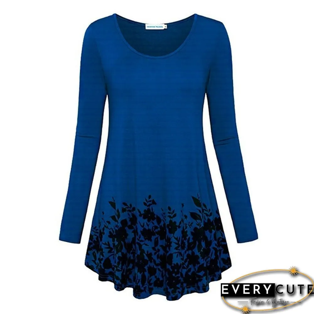 Women Autumn Fashion Floral Printed Tunics Women Basic Long Sleeve Casual Tops T-Shirt