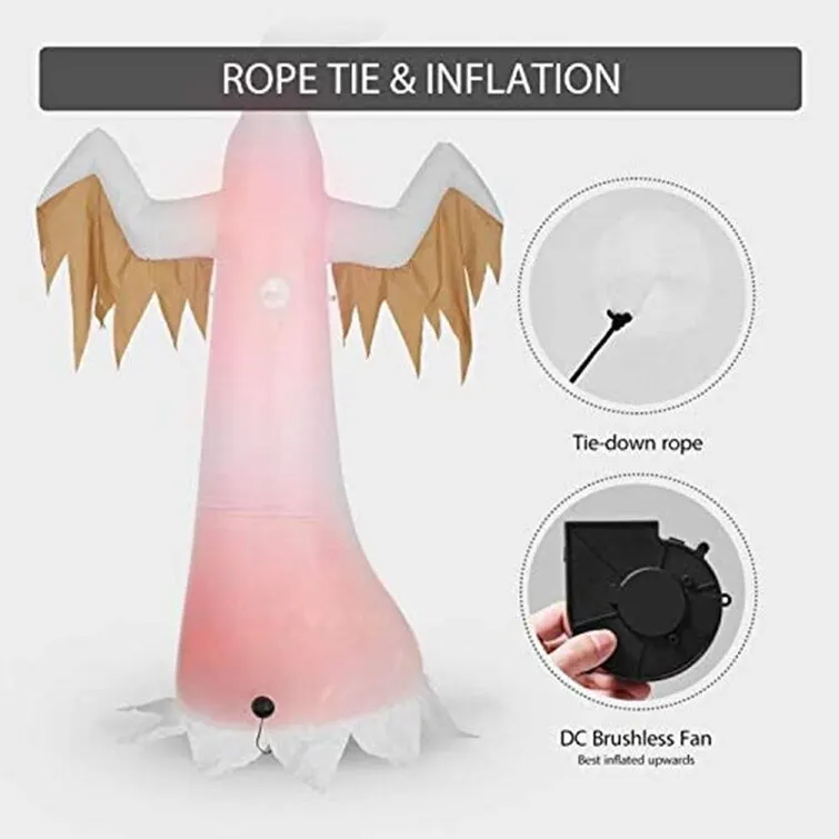 Halloween Inflatable LED White Ghost With Red Eyes