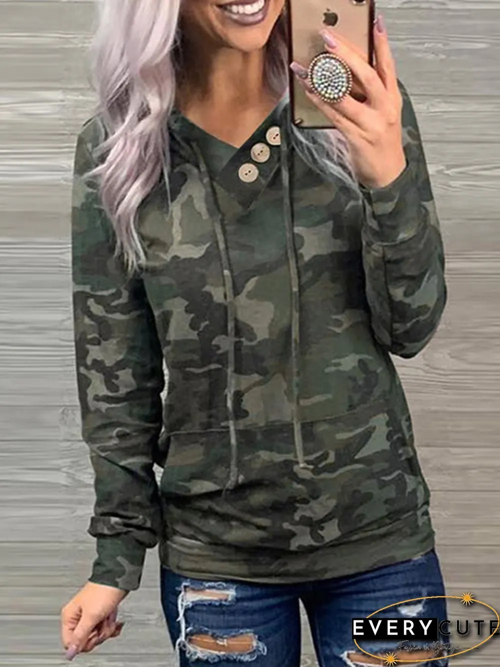 Cotton-Blend Printed Long Sleeve Sweatshirts