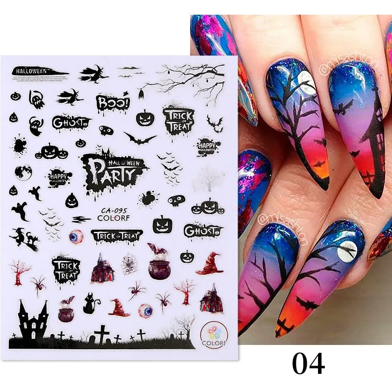 1pcs Halloween Pumpkin Skull Design 3D Nail Stickers Geometry Christmas Snowflake Winter Slider Nail Foils Manicures Decoration