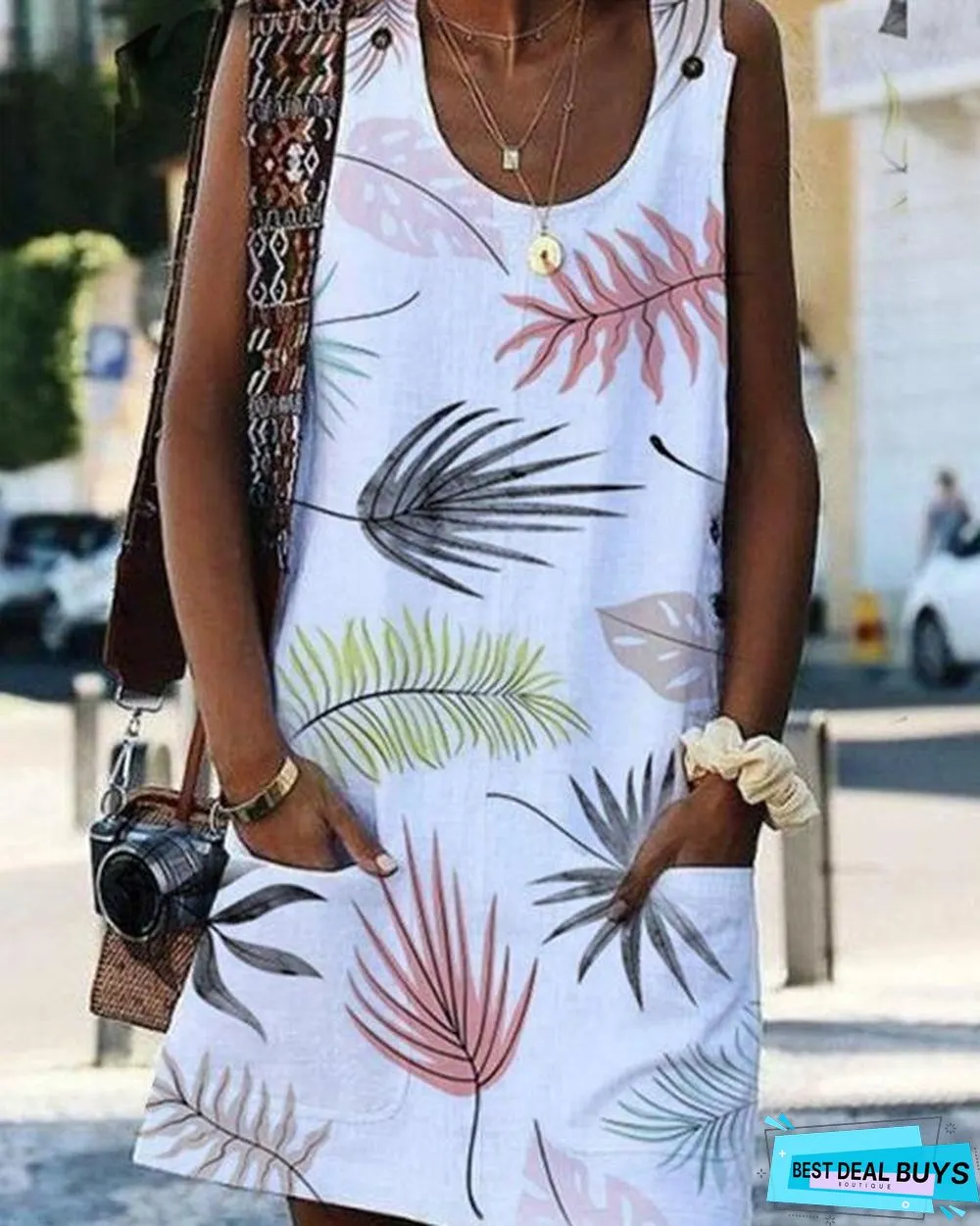 Flower print sleeveless women dress Summer casual mini beach dress with pocket Straight dresses female vestido festa