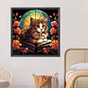 Cat Reading Book Glass Painting-Paint by Numbers Acrylic Painting 40*40CM