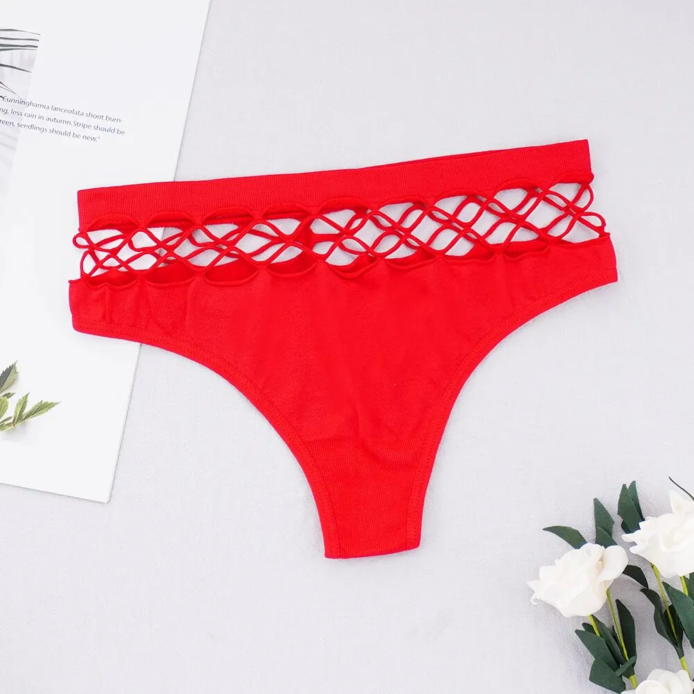 Billionm Women's Thong Panties High Waist Hollow G-Strings Exotic Lingerie Breathable Cotton Underwear Ladies Thongs Underpants