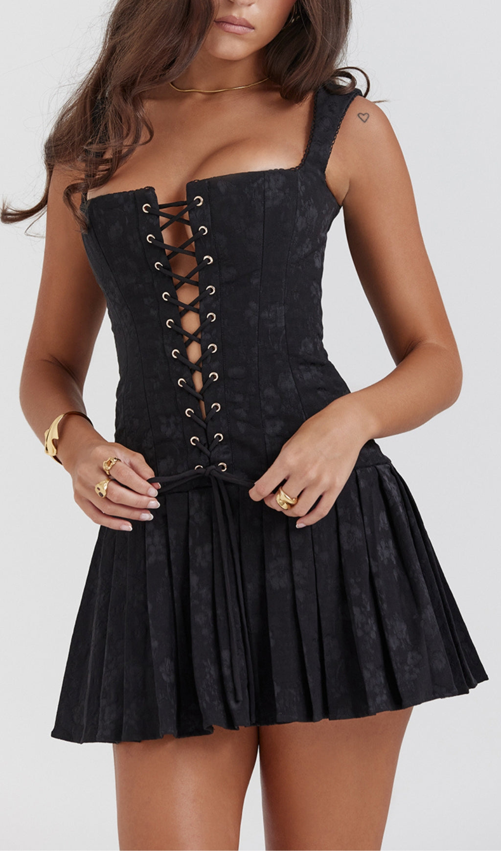 Fashionslee WomenLace-Up Mini Dress In Black