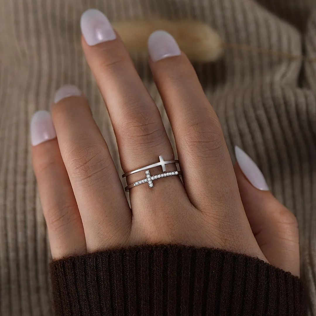 To My Daughter "Jesus Is The Answer" Twin Band Cross Ring