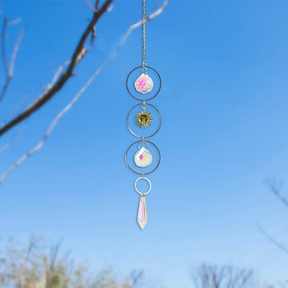 Crystal Wind Chime Star Moon Pendant Colorful Beads Hanging Drop Decor