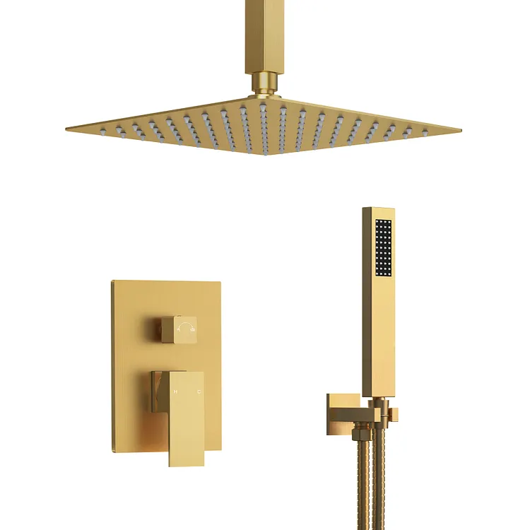 EVERSTEIN Ceiling Mount Rainfall Thermostatic Shower System in Brushed Gold SFS1001-GD10