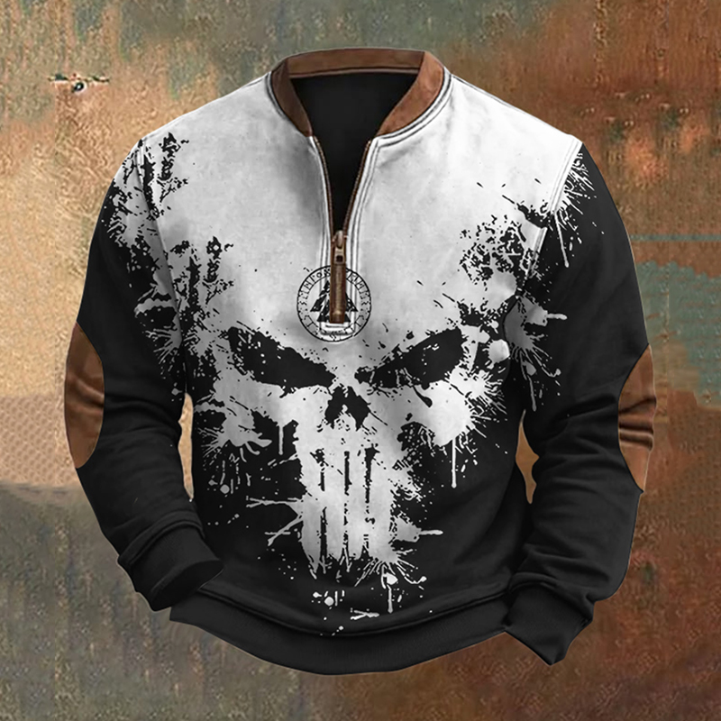 Men's Skull Viking Inspired Zip Up Sweatshirt