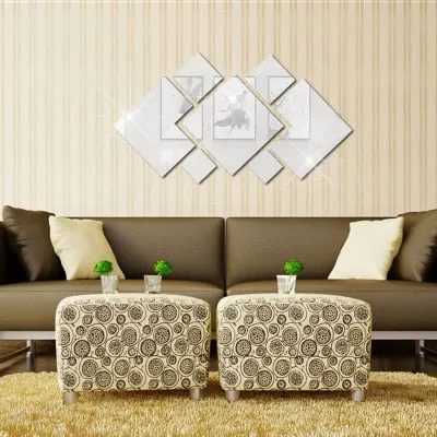 7pcsNew Diamond Acrylic Wall Sticker Mirror Irregular Mirror Vanity Mirror Living Room Decoration Decorative Mirrors Full Mirror
