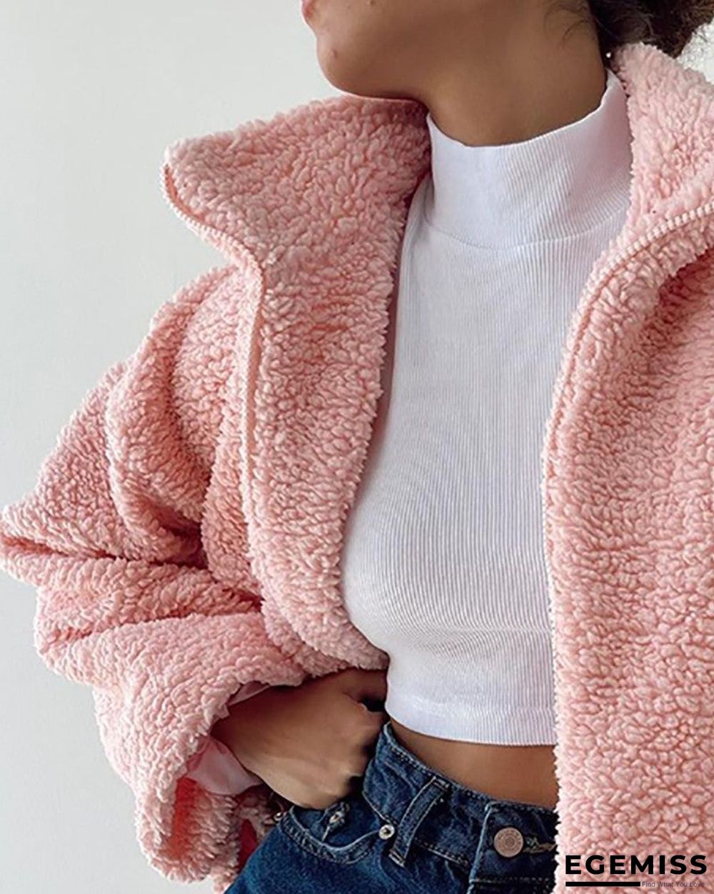 Lantern Sleeve Zip Front Teddy Coat | EGEMISS