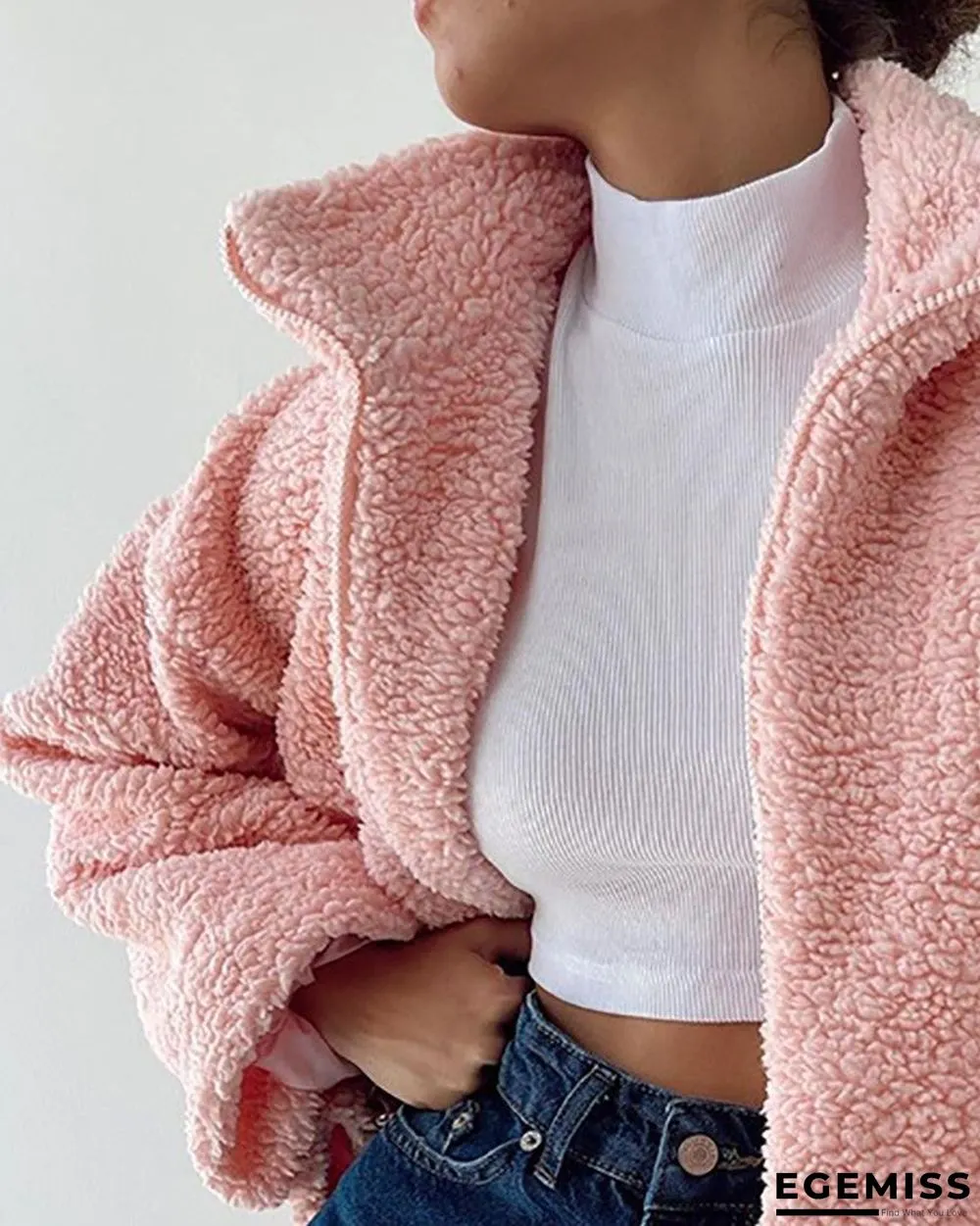 Lantern Sleeve Zip Front Teddy Coat | EGEMISS