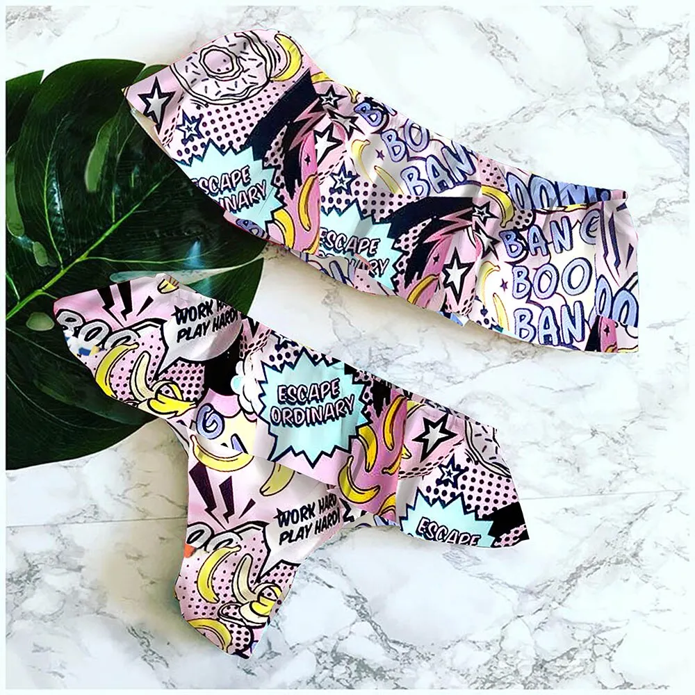 Sexy Low Waist Bikini Set 2021 New Swimsuit Ruffle Swimwear Women Bandeau Print Floral Bahting Suit Beach Wear biquini