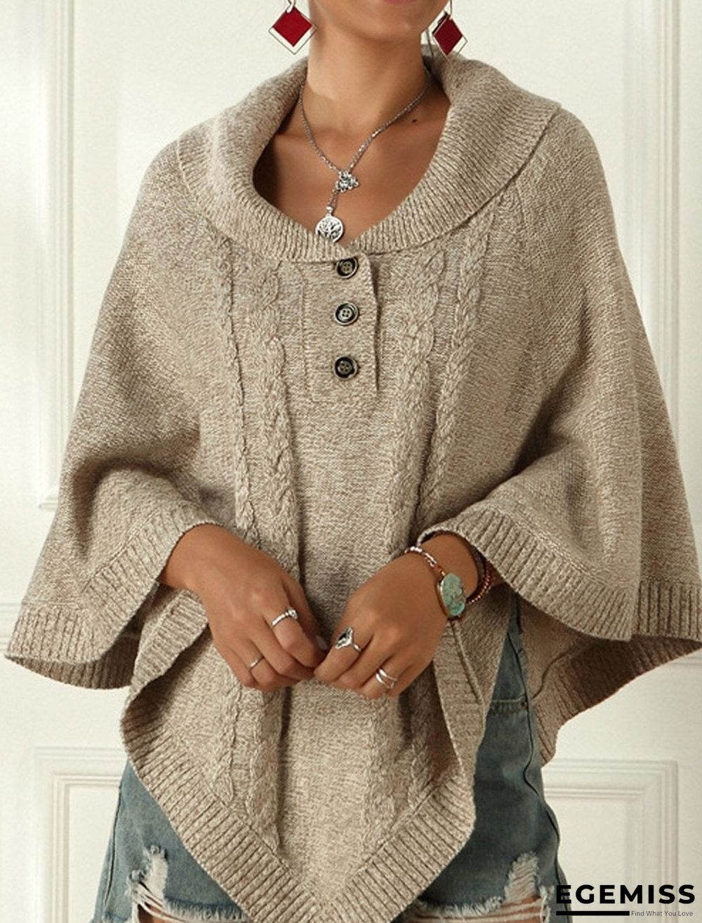 Casual Solid Color Lapel Irregular Loose Cloak Sweater | EGEMISS