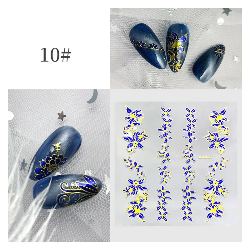3D Flower Lace Nail Stickers iridescent Bronzing Floral Leaf Transfer Stickers For Nails Manicuring Accessories