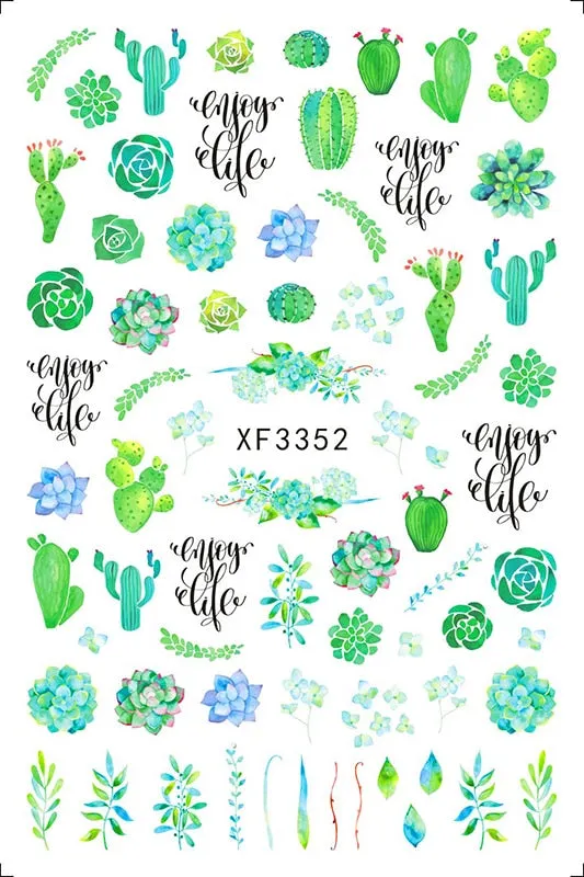 3D Nail Art Stickers Manicure Decoration Design Nail Art Decal Green Clover Leaf Nail Art Designer Decals Beautiful Flower