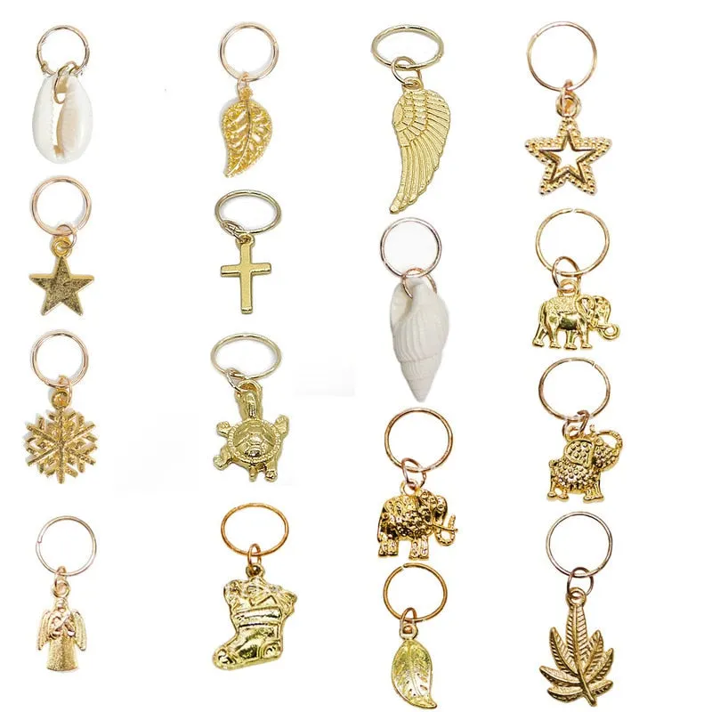 Hair Braid Coin Leaves Retro Colorful Beads Pendant Charms Rings Clip Headband for Pierced Hip-hop Braiders Leaves Accessories