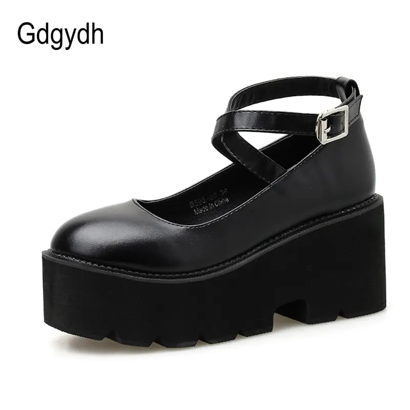 Gdgydh College Student Shoes Girl LOLITA Shoes JK Uniform PU Leather Platform Heels Ankle Strap Womens Pumps 2021 New Spring