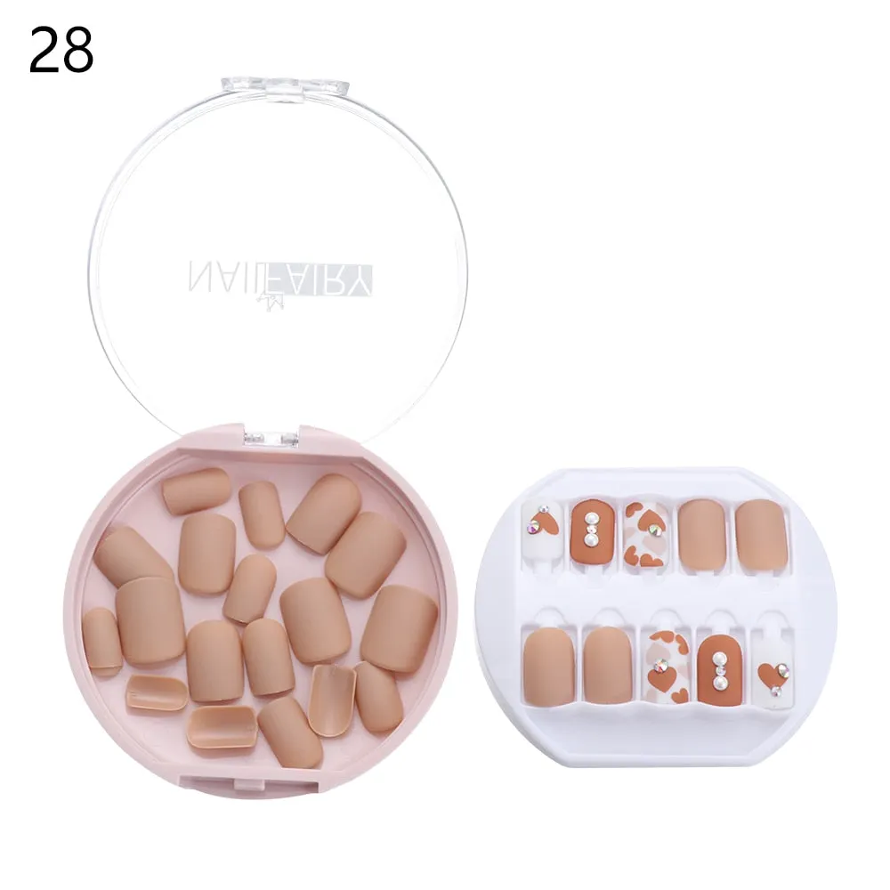 30PCS/Set Fake Nails Press Coffin False Full Artificial Short Kiss Detachable Stick Designs Press Nails Art Tipsy Cover Box