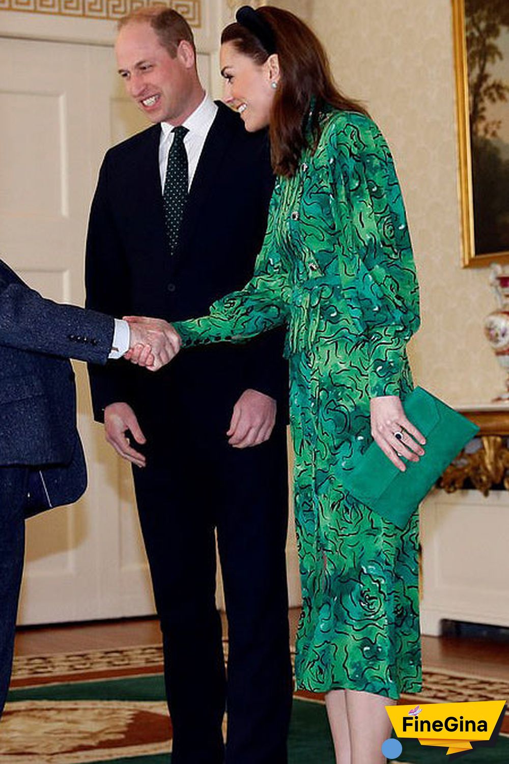 Green Floral Lantern Sleeve Kate Middleton Dress