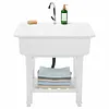 [US Local Warehouse] Freestanding Utility Sink Plastic Wash Basin w/ Washboard & Faucet Laundry Pool Laundry Tub Kit for Room Basement Garage