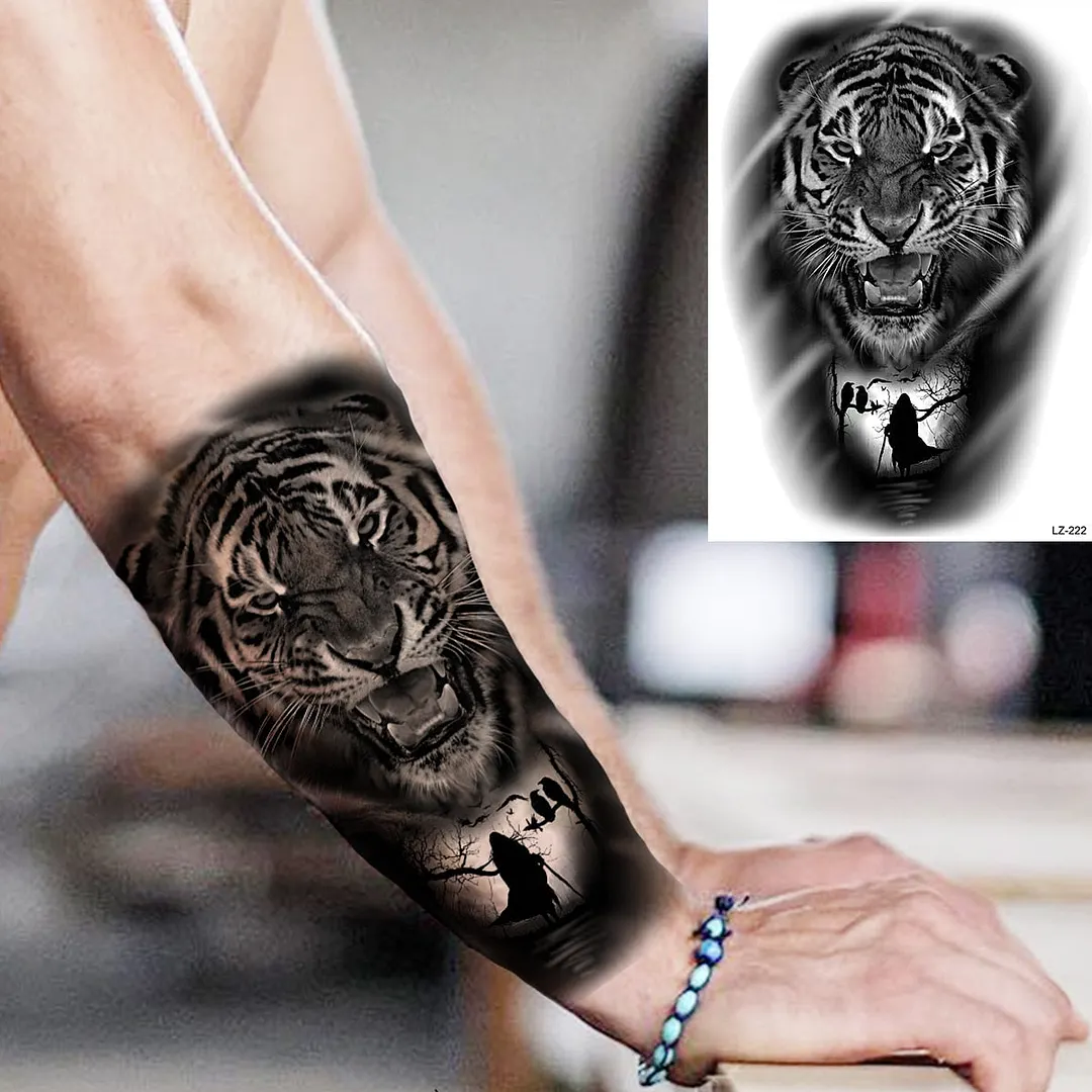 Large Lion Temporary Tattoos For Men Adults Realistic Totem Watercolor Tiger Fake Tattoo Sticker Chest Body Tatoos Waterproof