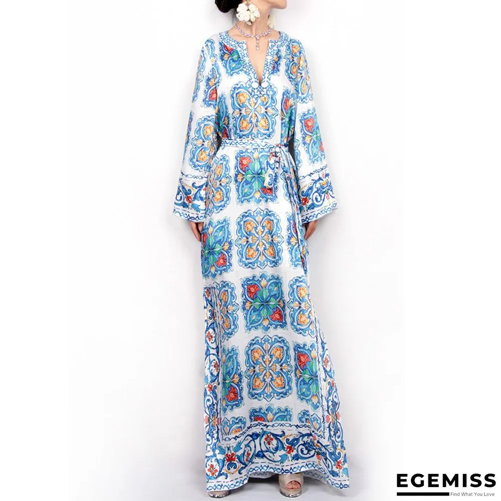Bohemian Beach Skirt Blue and White Porcelain Evening Dress Printed Dress | EGEMISS