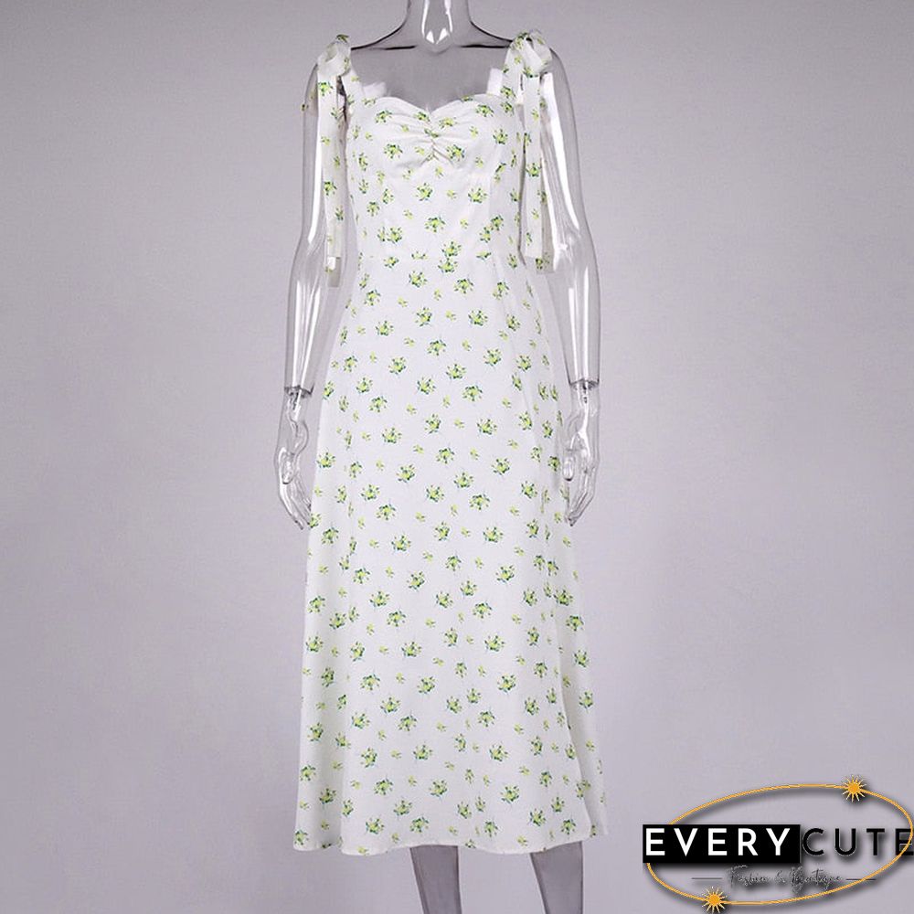 Floral Print Cottagecore Sleeveless Strap Midi Dresses Party Club Sexy Backless Elegant Split Dress Women Vestidos