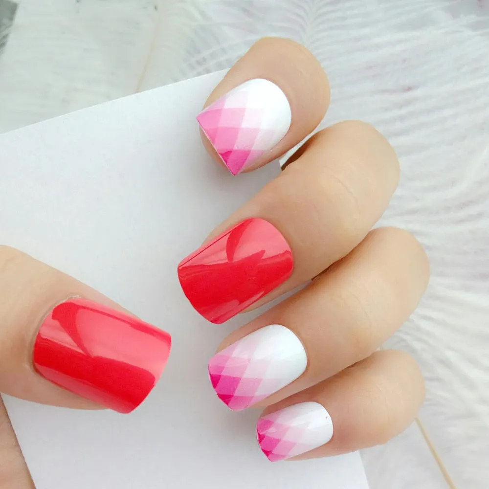 24Pcs 3D Wine Red Artificial Fake Nails With Glue Leopard Patterns DIY False Fingernails Full Cover Tips Manicure Tool-Nail Inspo