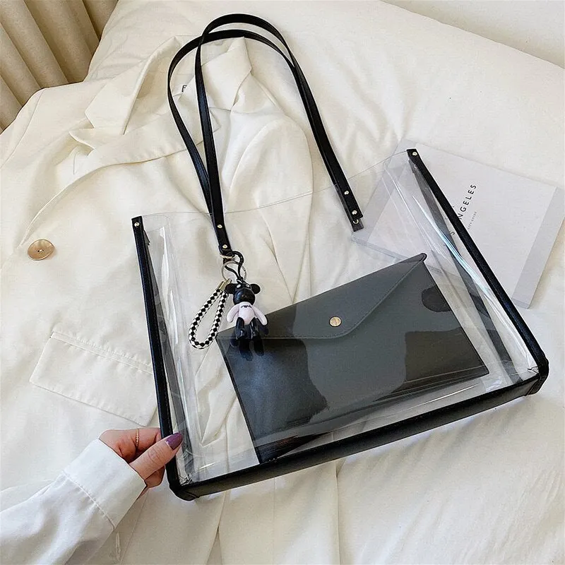 Summer Transparent Large Bag Female 2020 Popular New Fashion Korean Style All-match Large Capacity Fashion Shoulder Bag Gel Bag