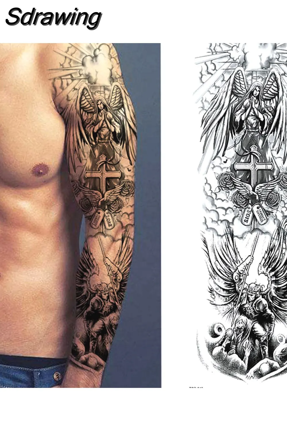 Sdrawing Sheets Full Arm Leg Extra Large Temporary Tattoos, Body Art For Men And Women - Wolf,Tiger,Bear,Warrior,Tribal Symbol 430-0