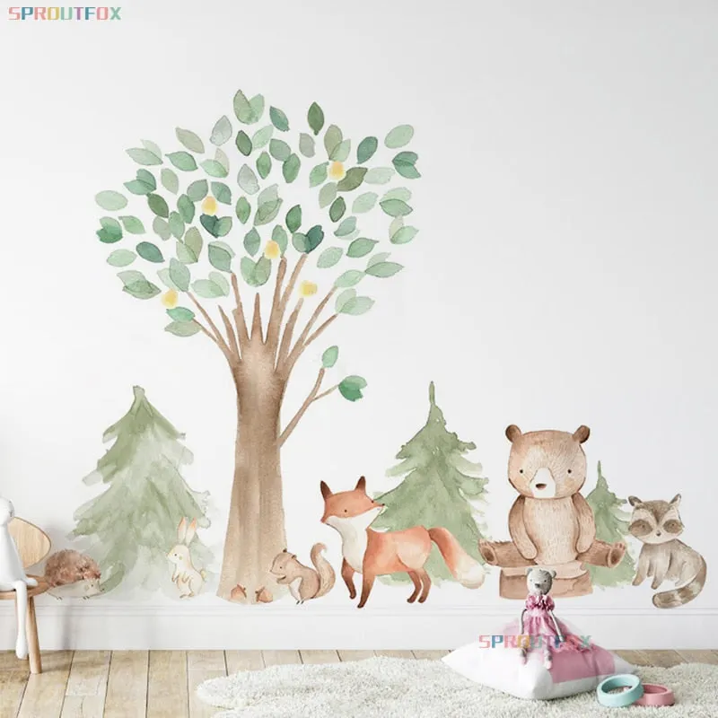 Large Forest Wall Stickers For Kids rooms Brown bear Kids Wall Stickers Decoration Wallpaper For Kids Room Decoration
