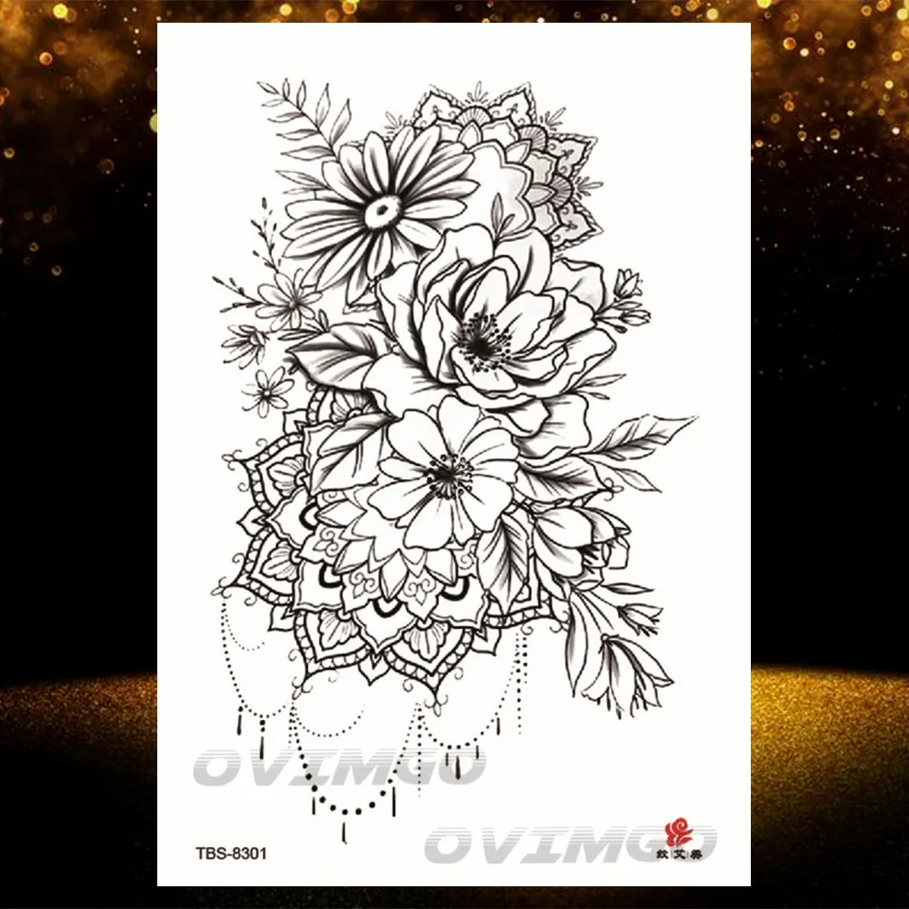 Sdrawing Lotus Flower Temporary Tattoos Fake Jewelry 3D Beauty Rose Tattoo Sexy Body Art Arm Painting Tatoo Sticker For Women
