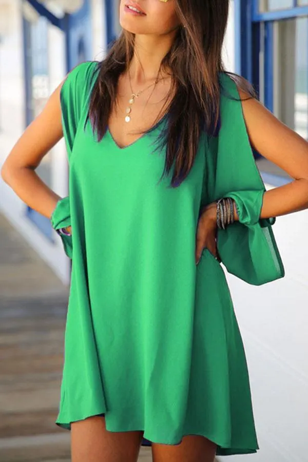 Asymmetric Hem Slit Long Sleeves Solid Color Shift Dresses