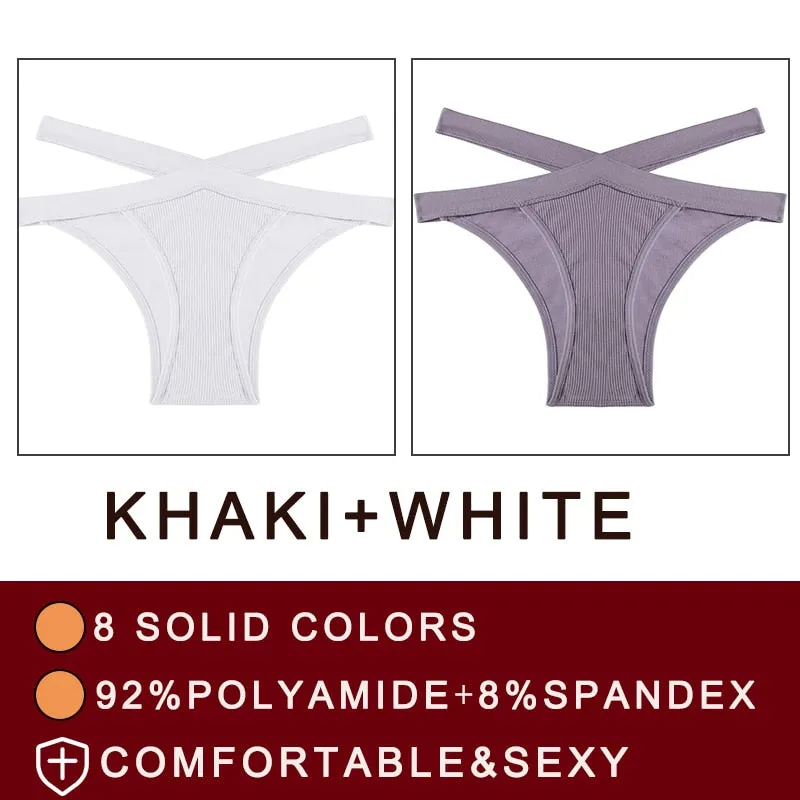 FINETOO 2PCS/Set Fashion Women's Seamless Sexy Panties Lingerie Girls Cross Strap Underwear Briefs 8 Solid Colors Woman Pantys