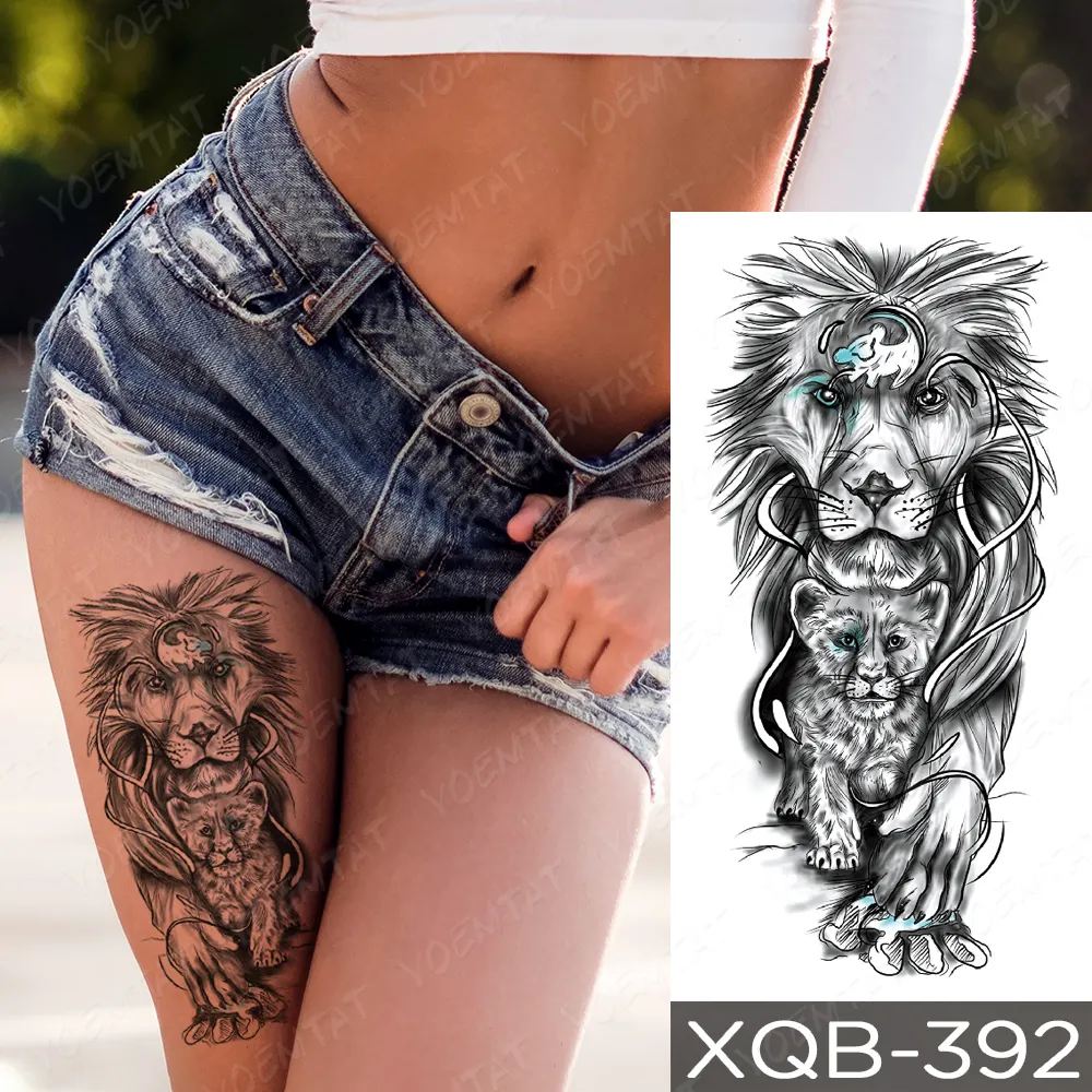 Sdrawing Sdrawing Temporary Sleeve Arm tattoo Sticker Lion Clock Tiger Gear Skeleton Rose tattoos Body Art Fake tatoo Men Women Black