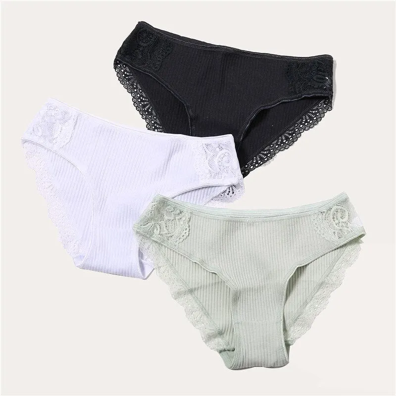 FINETOO Cotton Panty 3Pcs/lot Solid Women's Panties Comfort Underwear Skin-friendly Briefs Women Sexy Low-Rise Panty Intimates