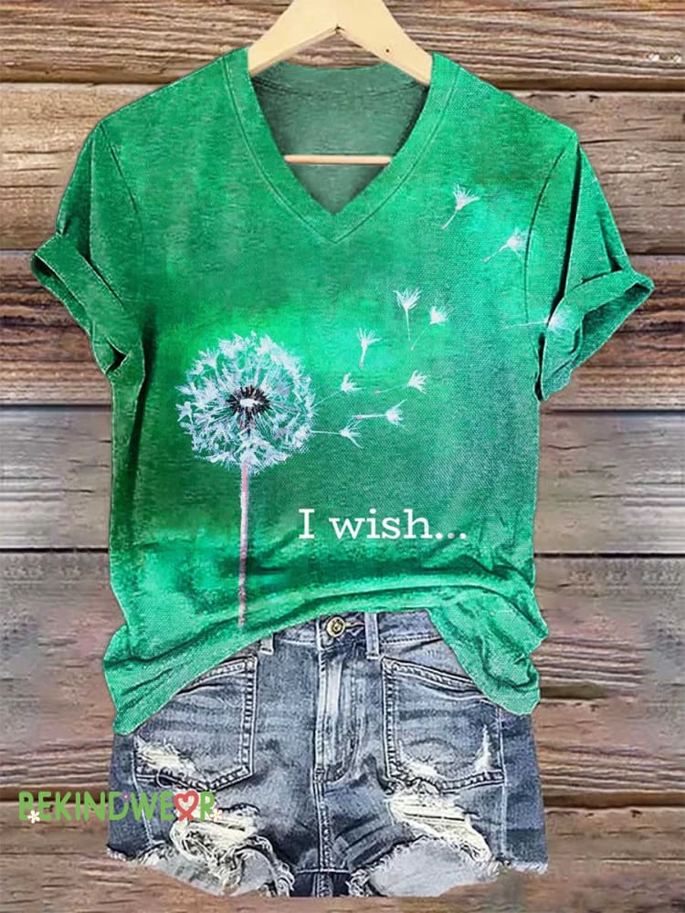 Women&rsquo;s Dandelion I Wish V-neck Casual T-Shirt Multicolor / S
