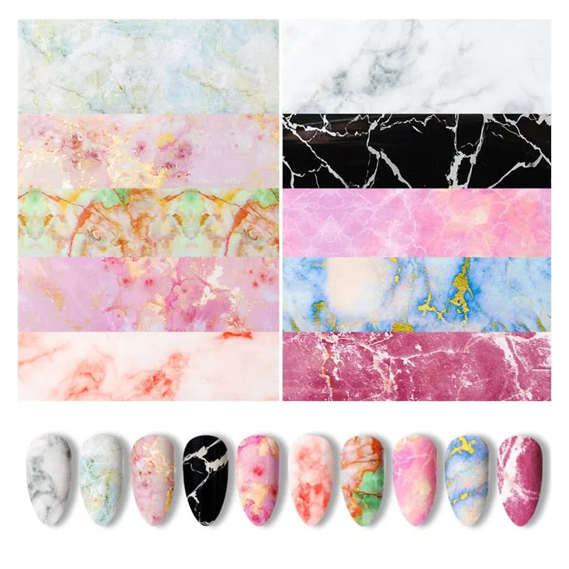 10Pcs/Bag Nail Art Transfer Foil Sticker Abstract Image Blue French Tip Wraps Adhesive Decals Nails Decoration Accessories-Nail Inspo