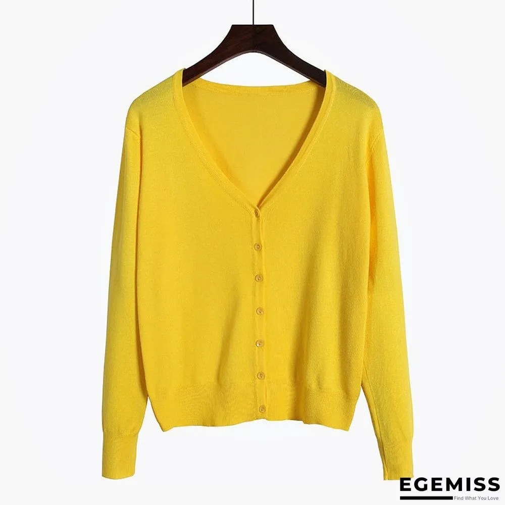 Cardigan Long Sleeve V Neck Air Conditioned Shirt Slim and Simple | EGEMISS