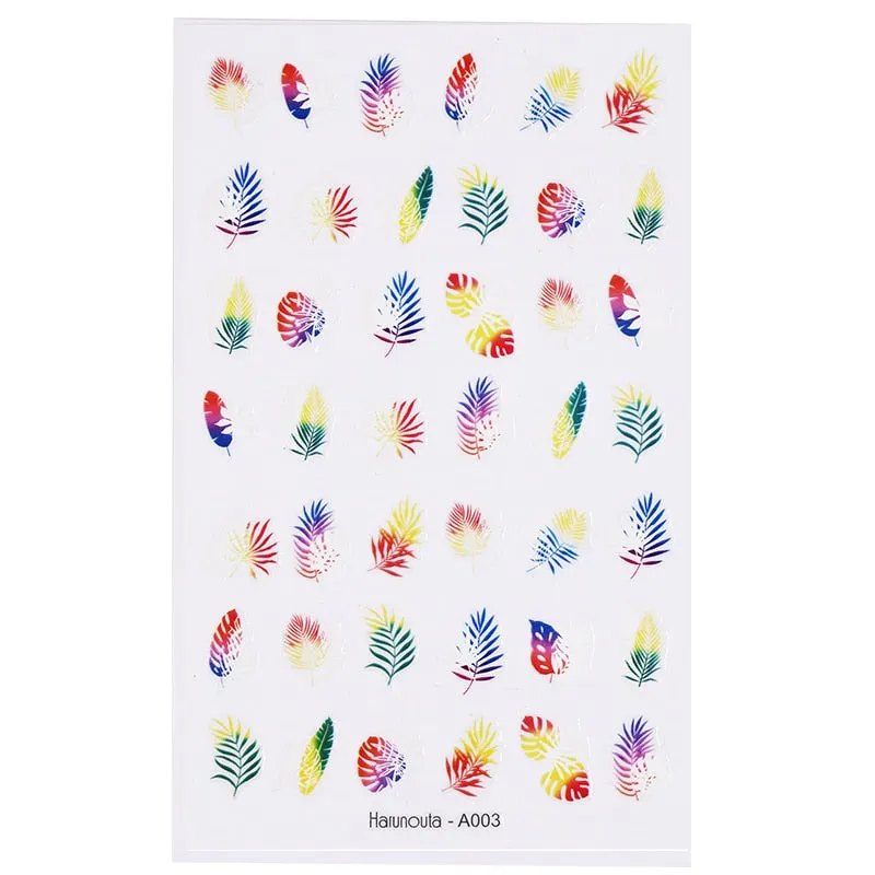 Harunouta Gold Flower Leaves Water Decals Slider Lines Geometrics Spring Summer Nail Art Transfer 3D Stickers DIY Watermarks-Nail Inspo