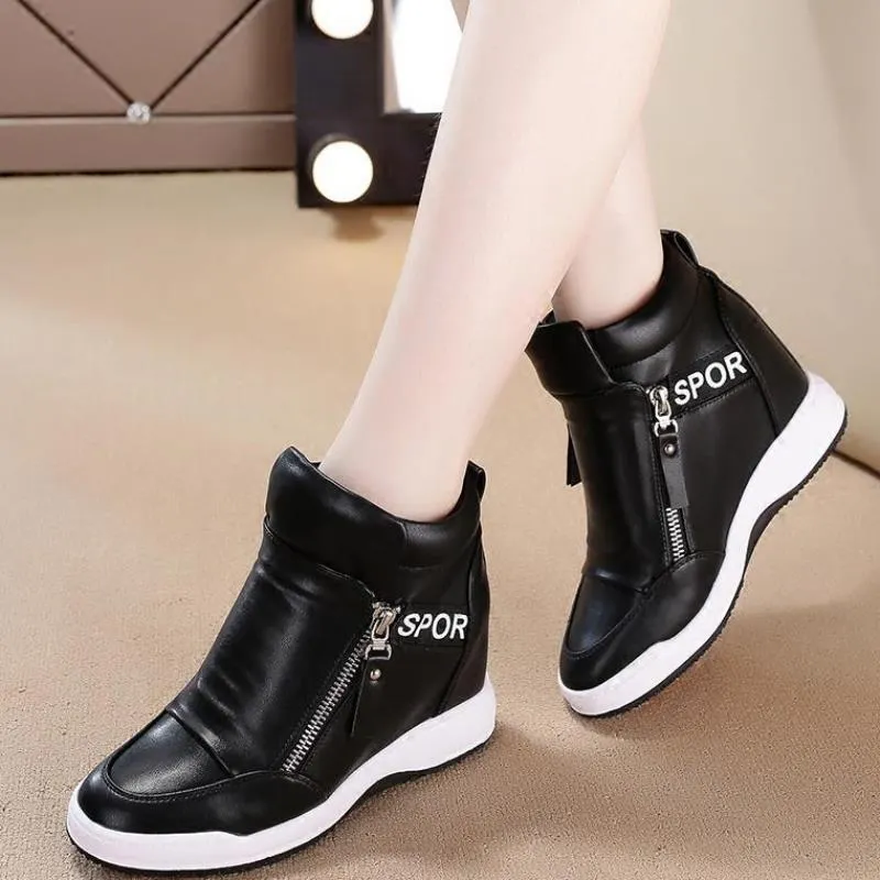 Miaoguan Winter Fur Sneakers Platform Woman Autumn High Top Female Casual Shoes Wedge Side Zipper Fashion Warm Snow Sneakers