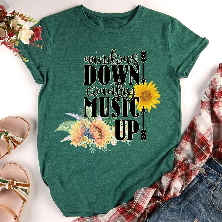 ANB -   Windows Down Country Music Up Retro Tee-011742