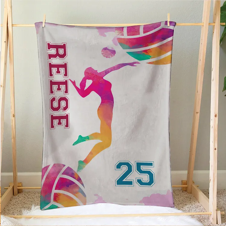 Personalized Volleyball Blanket, Colorful Volleyball Player Soft Cozy Blankets | BKKid447