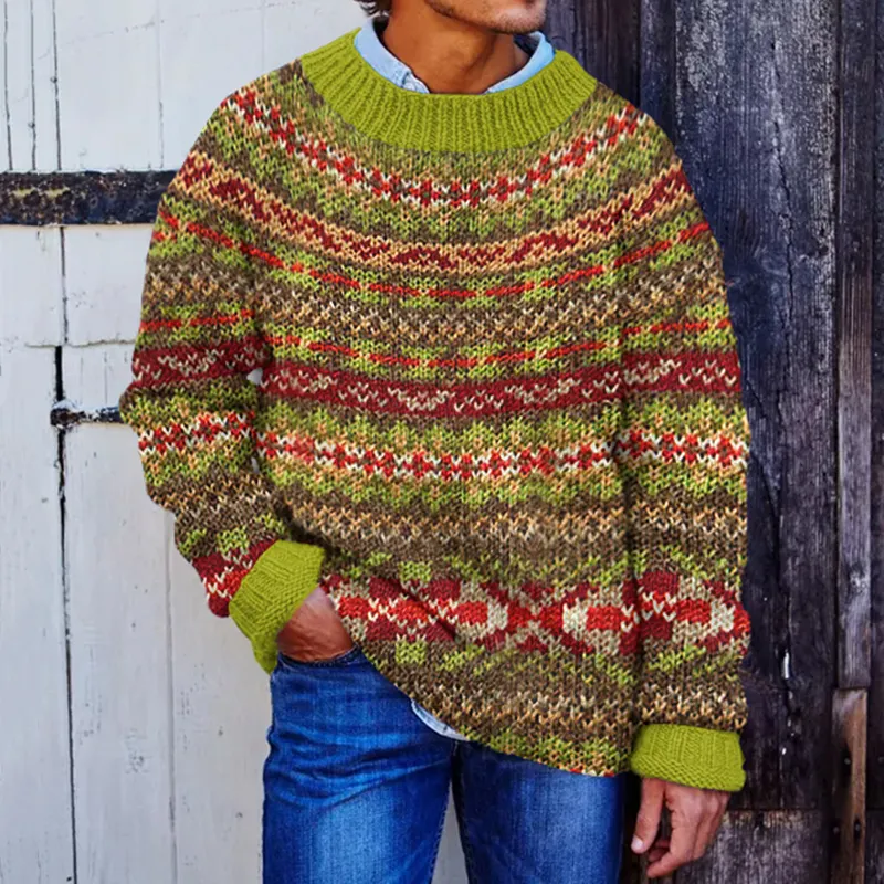 Mens Vintage Fair Isle Knit Pattern Art Cozy Sweater