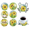 6Pcs DIY Sunflower Gnome Diamond Painting Coasters Set With Holder