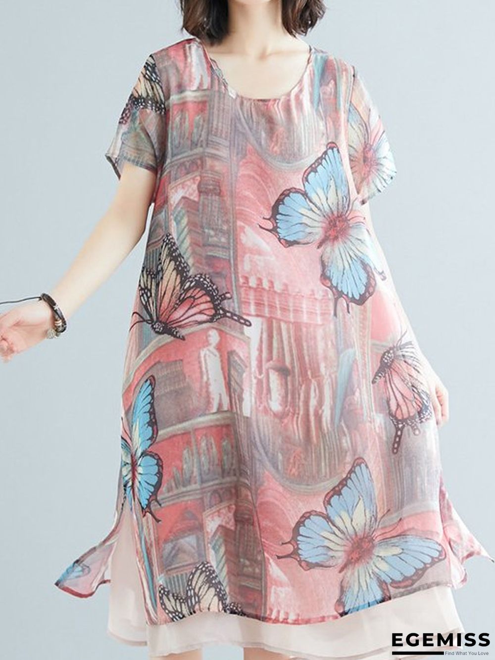 Loose Slimming Plus Extra-large Size Chiffon Short Sleeve Dress for Middle-aged Women | EGEMISS