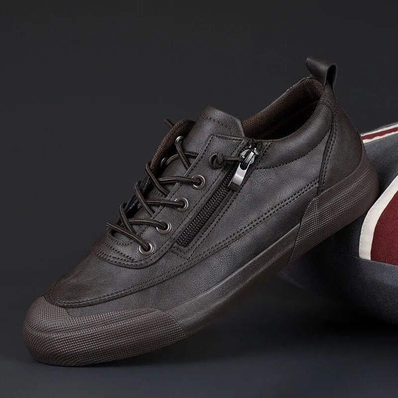 Leather Men Sneakers zips Qulaity Casual shoes Slip-on Softy Luxury brand shoes for Men Loafers outdoor Moccasins Driving Shoes