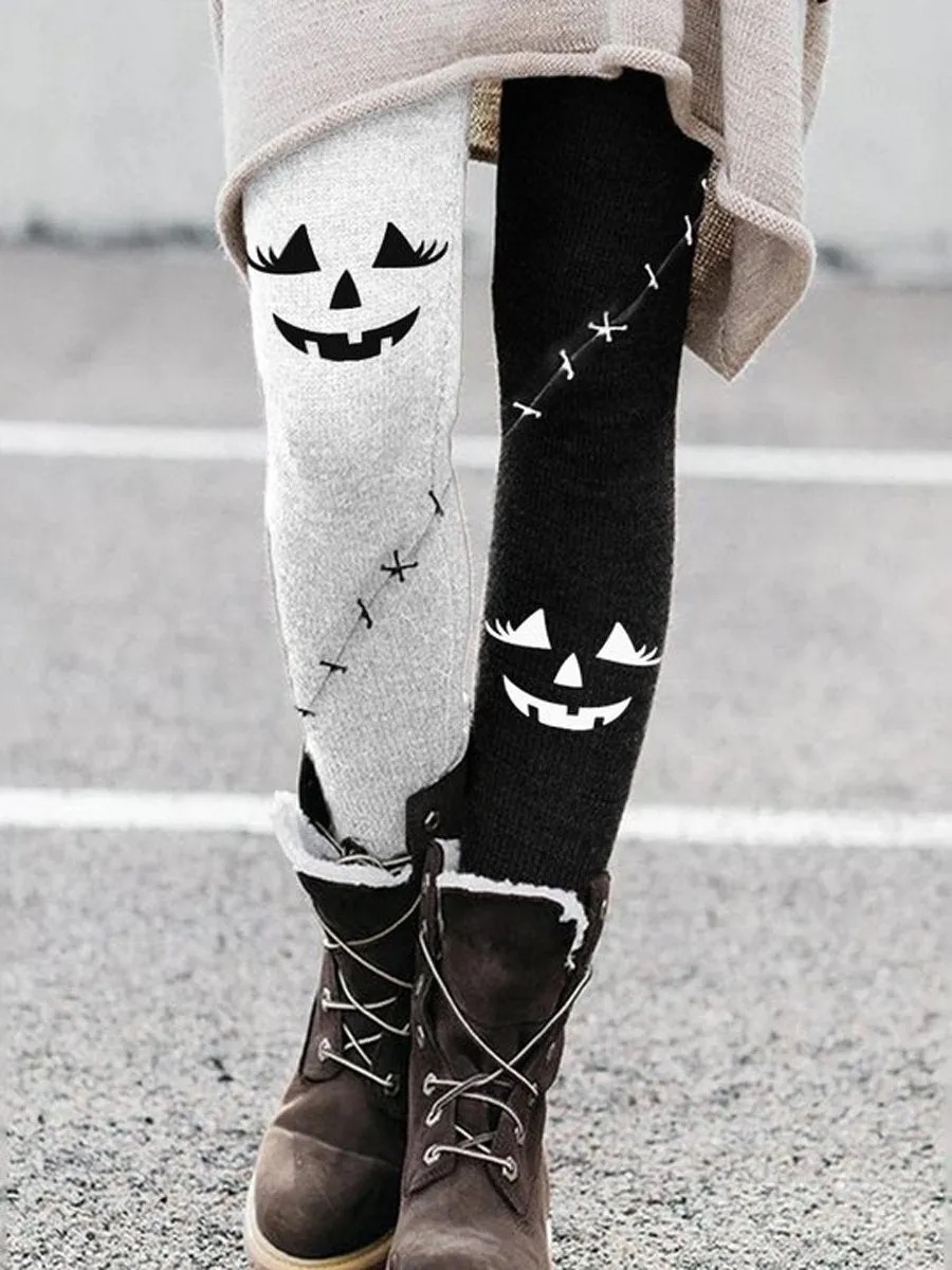 Plus Size Halloween Skull Print Women's Leggings