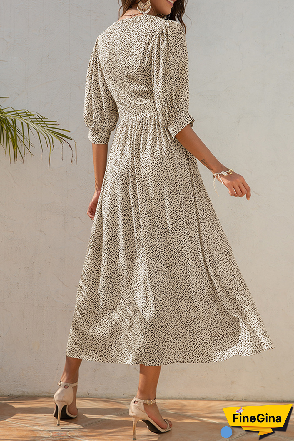 Elegant Floral Split Joint Fold V Neck A Line Dresses